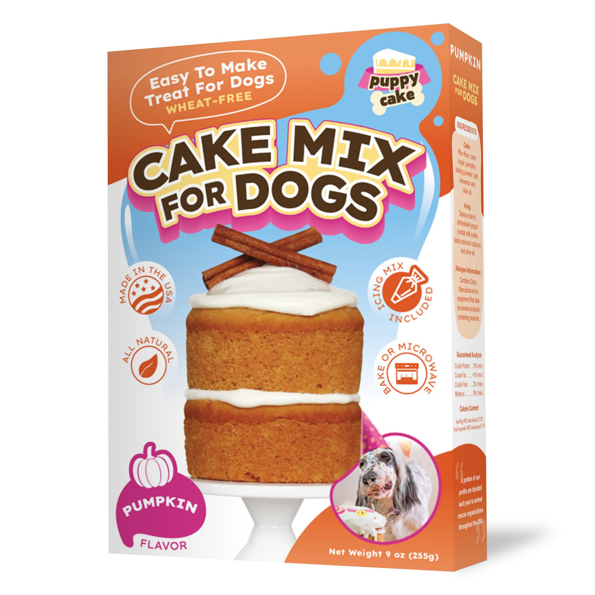 Puppy Cake emballage citrouille sans gluten prêt à offrir.