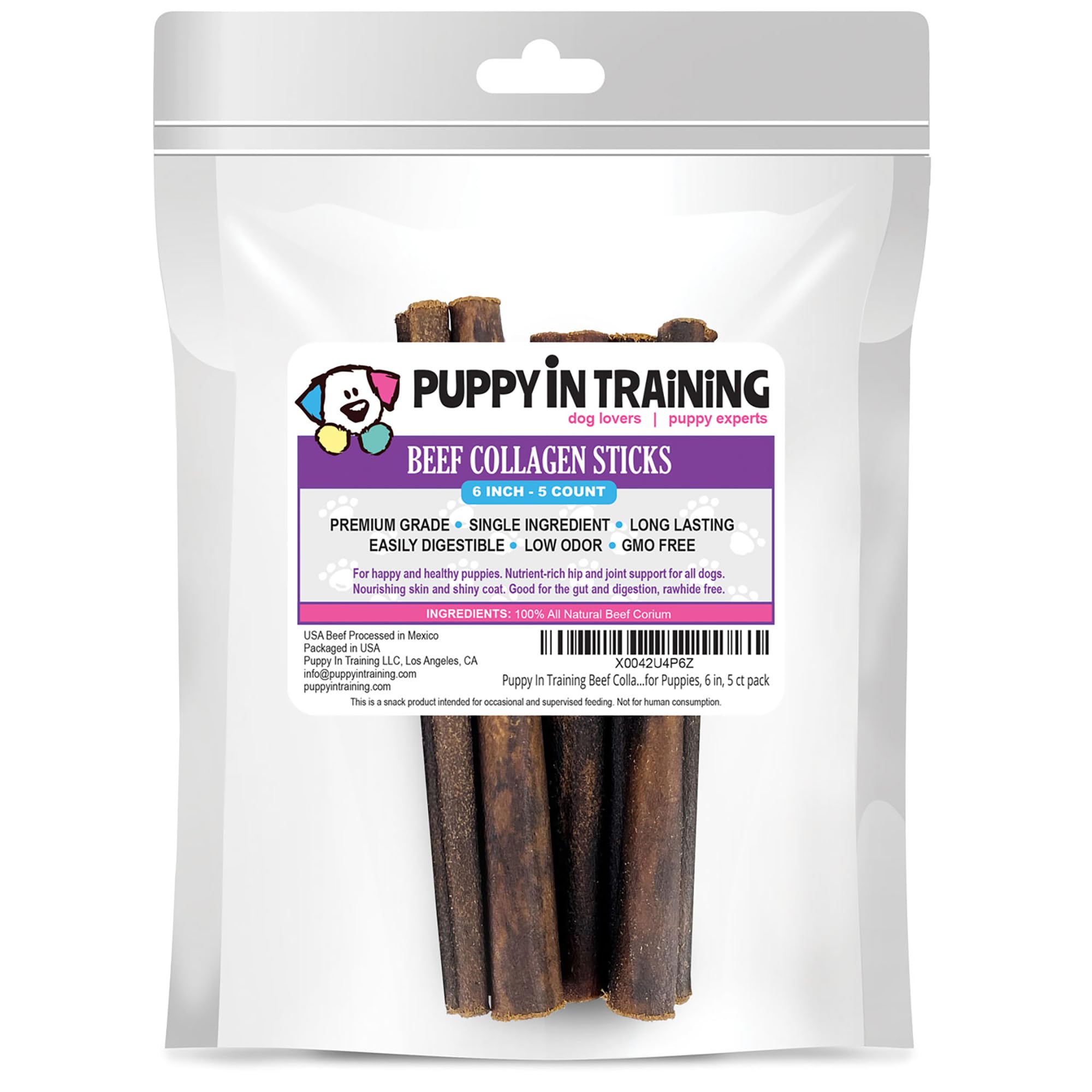 Puppy In Training bâtonnets collagène boeuf pour chien; mastication durable et goût savoureux.