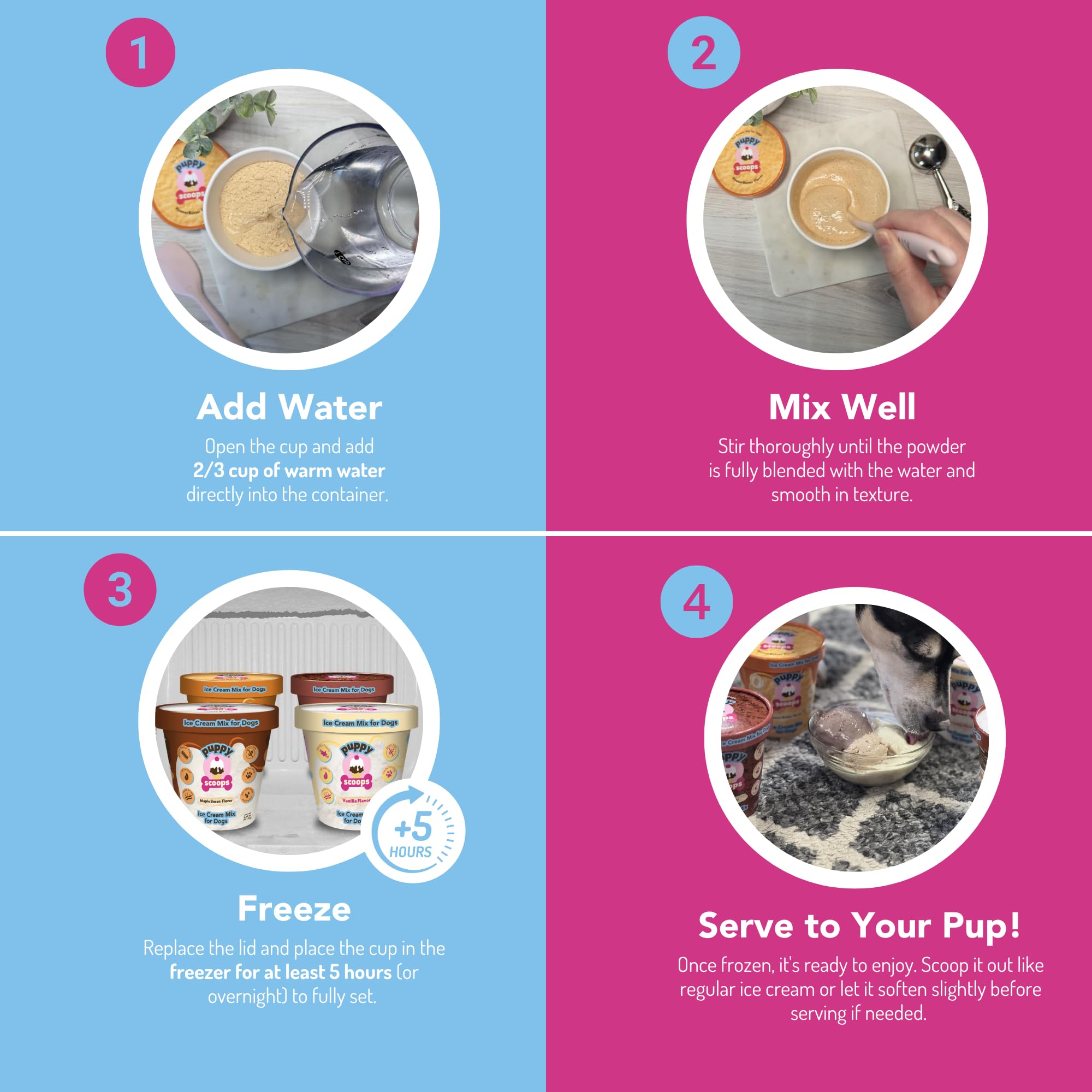Puppy Scoops gobelet-glace : congélation facile, portions pratiques.