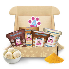 Puppy Scoops – Mélange glace pour chien, 4 saveurs variées, prêt à servir.