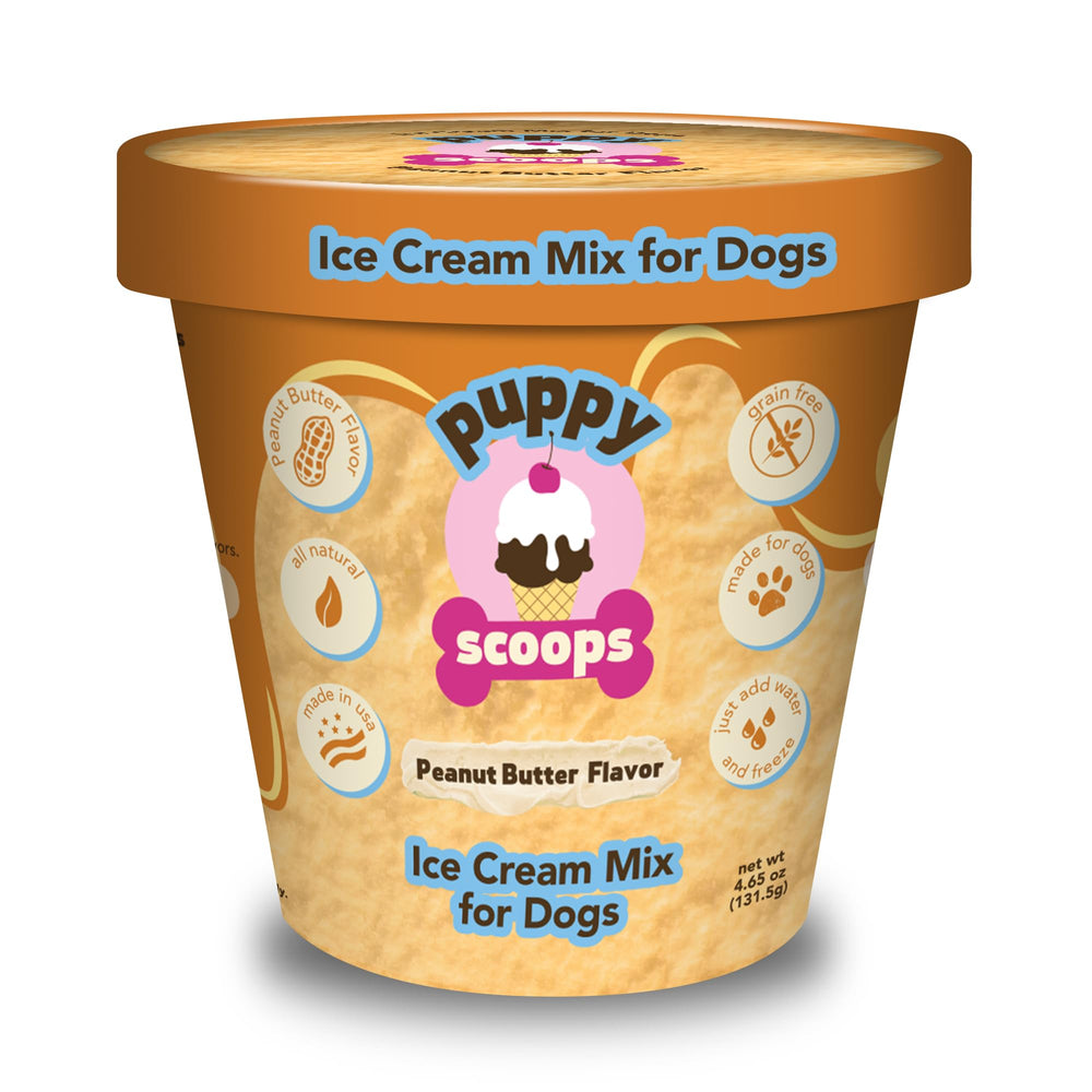 Puppy Scoops poudre-glace chien beurre-cacahuete, préparation rapide et friandise à domicile
