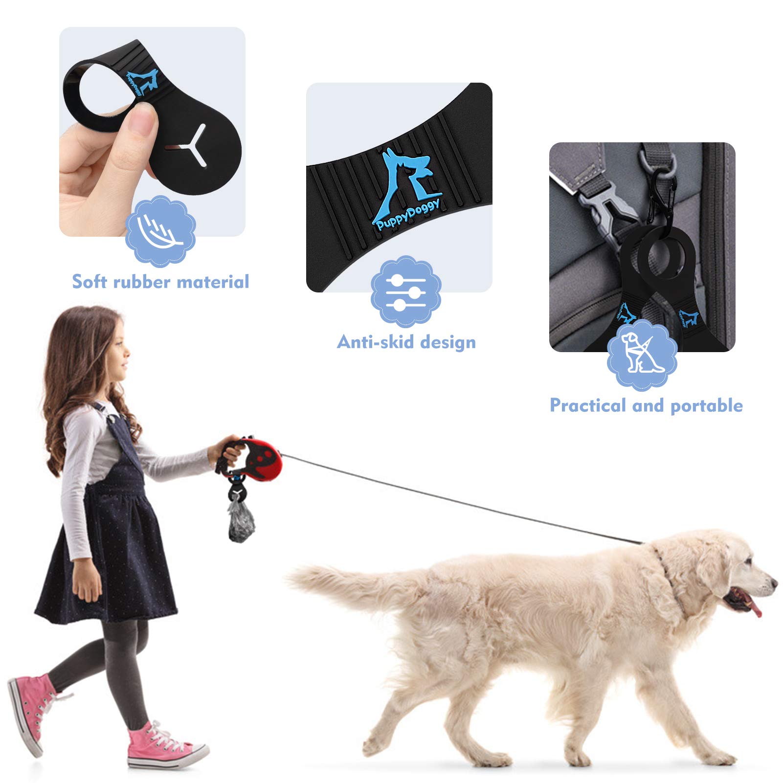 PuppyDoggy attache-poignee-laisse: fixation sûre et rapide après utilisation.