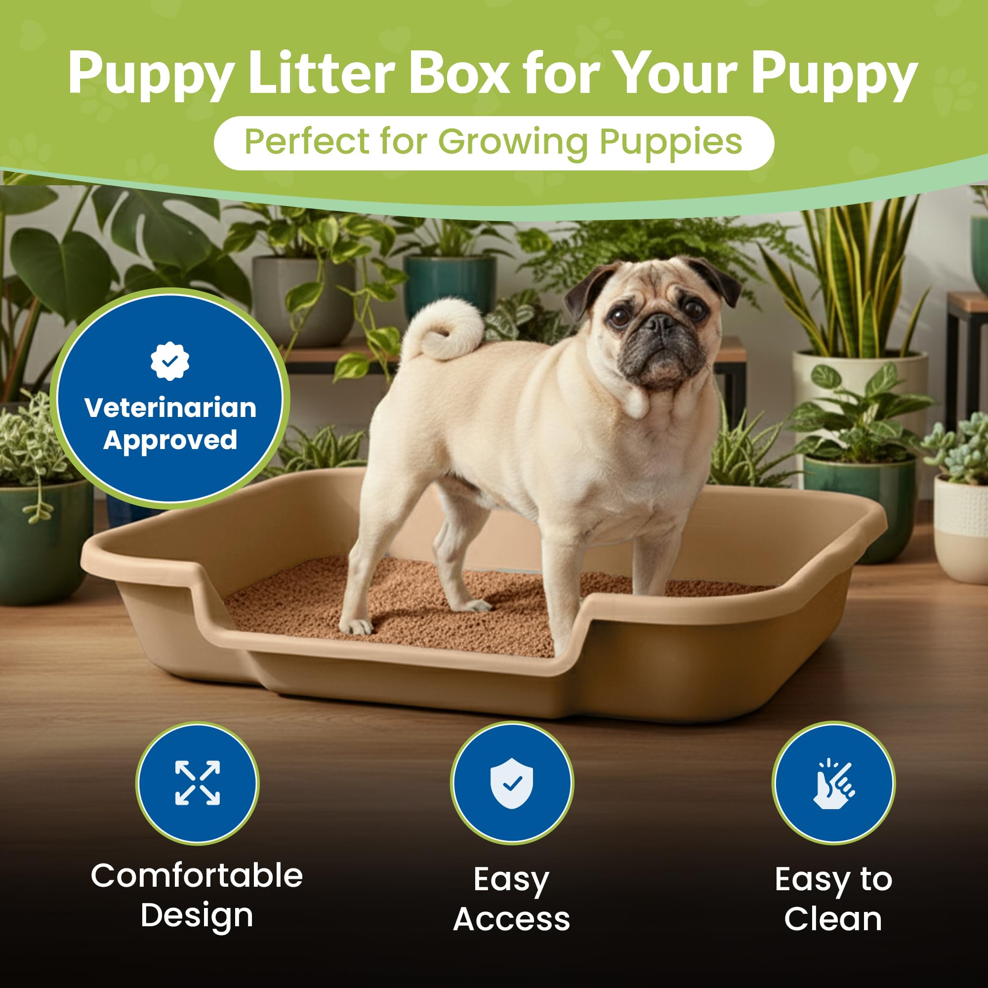 PuppyGoHere litière chien sable plage durable et facile d'entretien.
