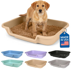 PuppyGoHere bac-litiere plage sable avec ouverture, idéal pour entraînement intérieur.