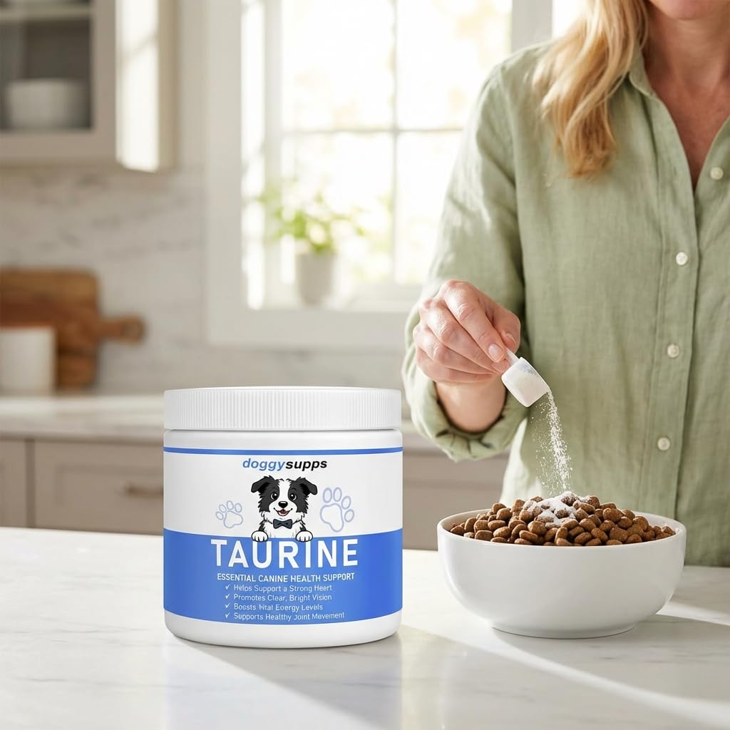 Usage quotidien facilité avec Doggy Supps Taurine Powder dans le repas.