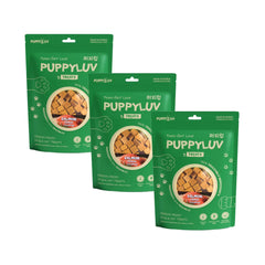 Friandise saumon lyophilisé Puppyluv pour chiens et chats, riche en protéines.