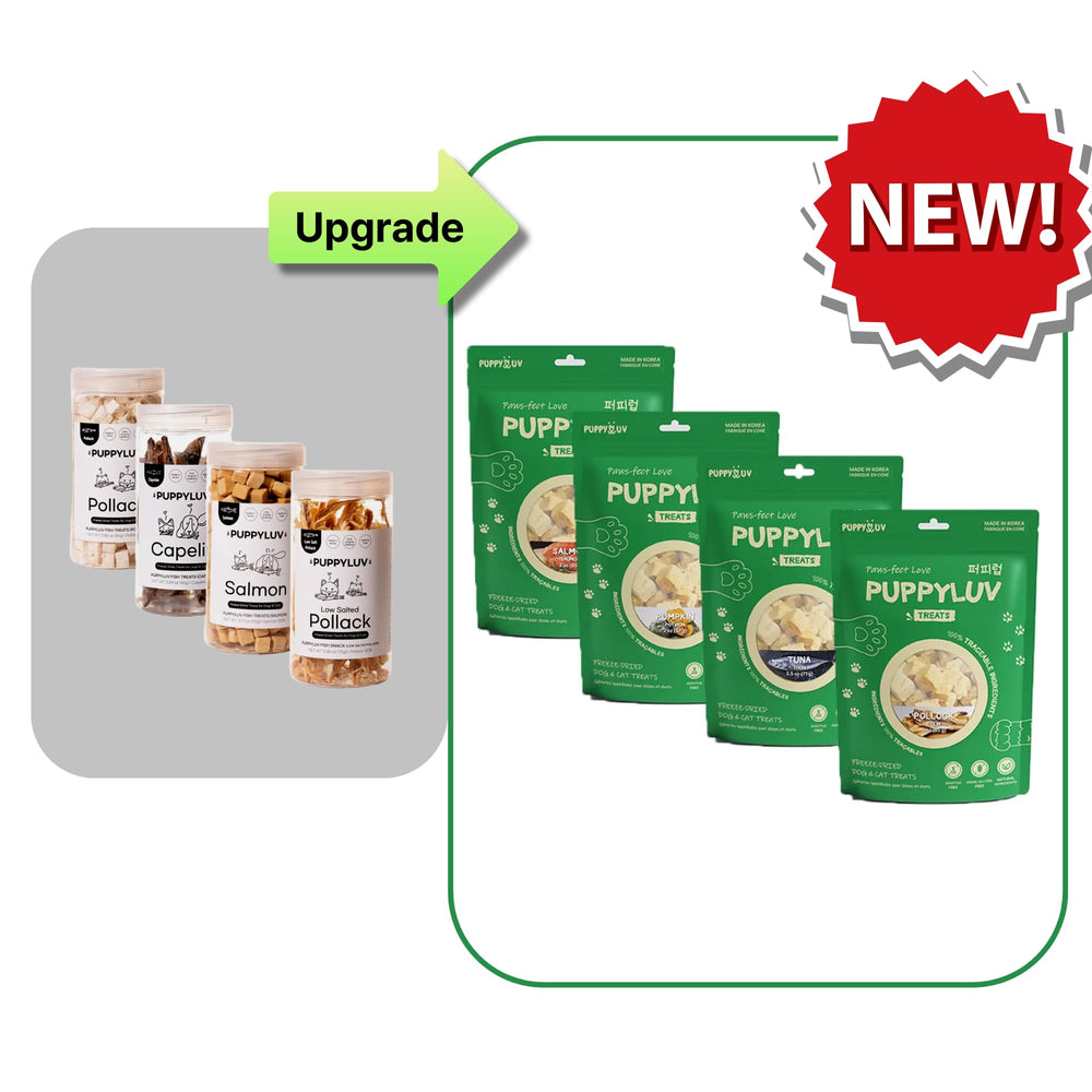 Puppyluv friandises saumon, origine Corée, production conforme aux normes qualité.