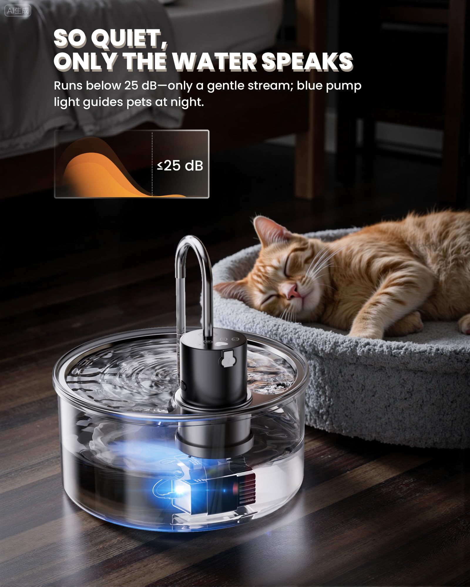 Puppyspout fontaine-chat-verre-mode-batterie-rechargeable: alimentation sans fil pratique et fiable.