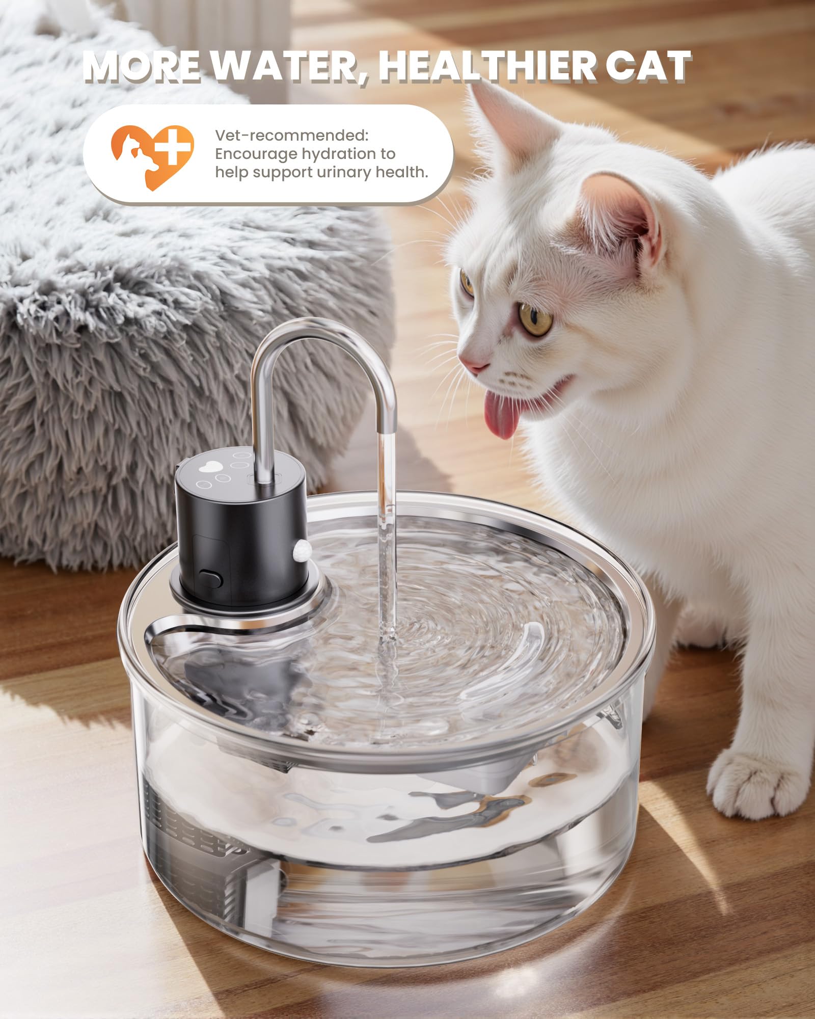 Puppyspout fontaine-chat-verre-mode-capteur: eau qui coule à l’approche du chat.