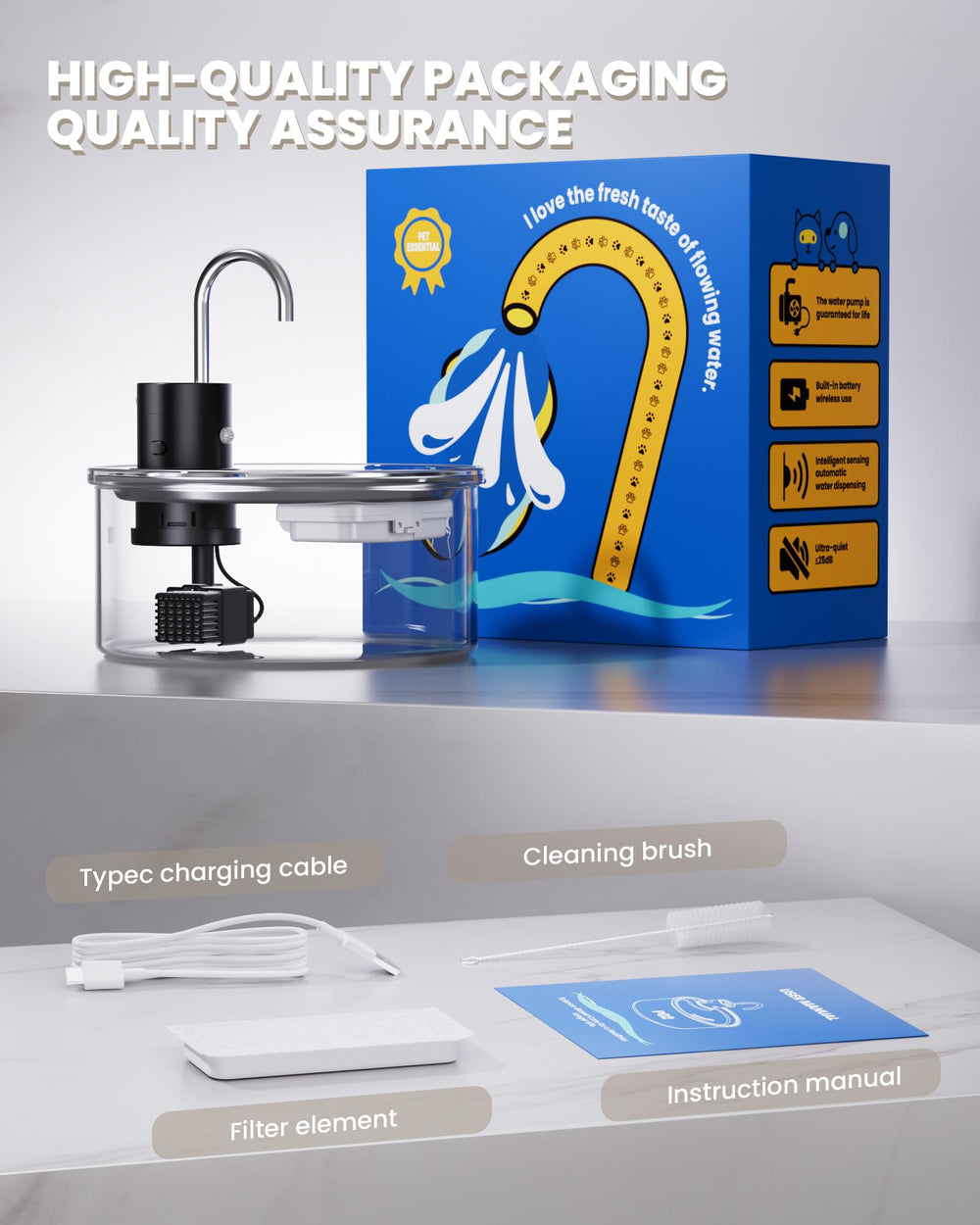 Puppyspout fontaine-chat-verre-usage-quotidien: eau fraîche accessible pour les moments de jeu.
