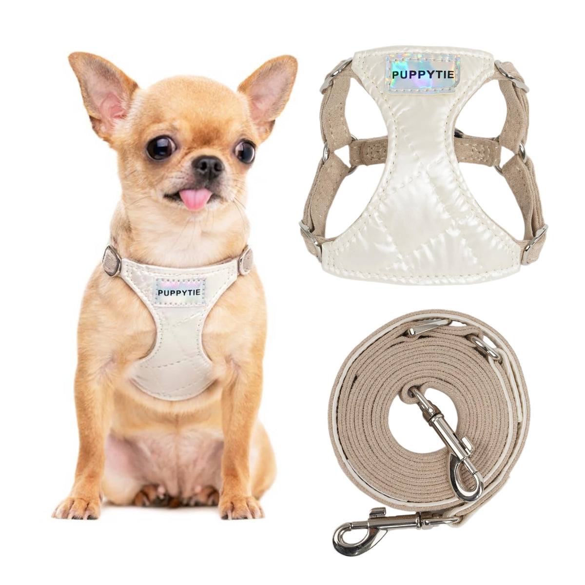 Harnais Puppytie pour chien moyen, sans traction, confort ajustable lors des promenades.