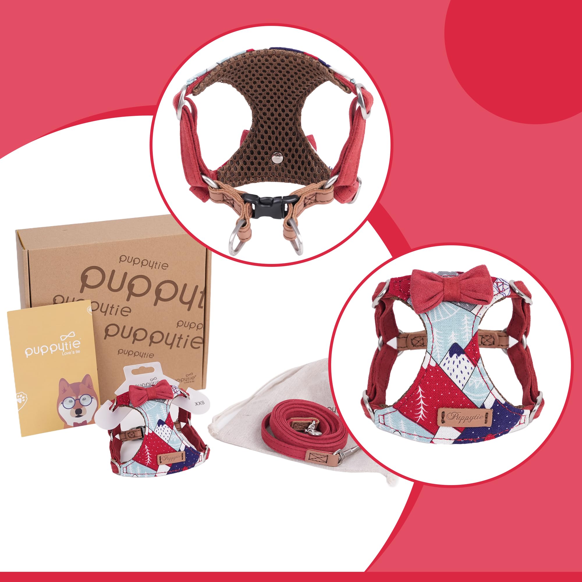 Puppytie harnais confort avec tissu doux protégeant la peau du chien.