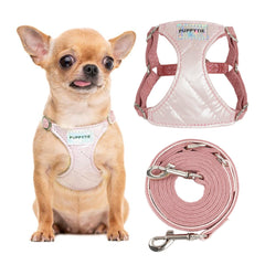Puppytie harnais sans tirage rose glossy, confort et sécurité.