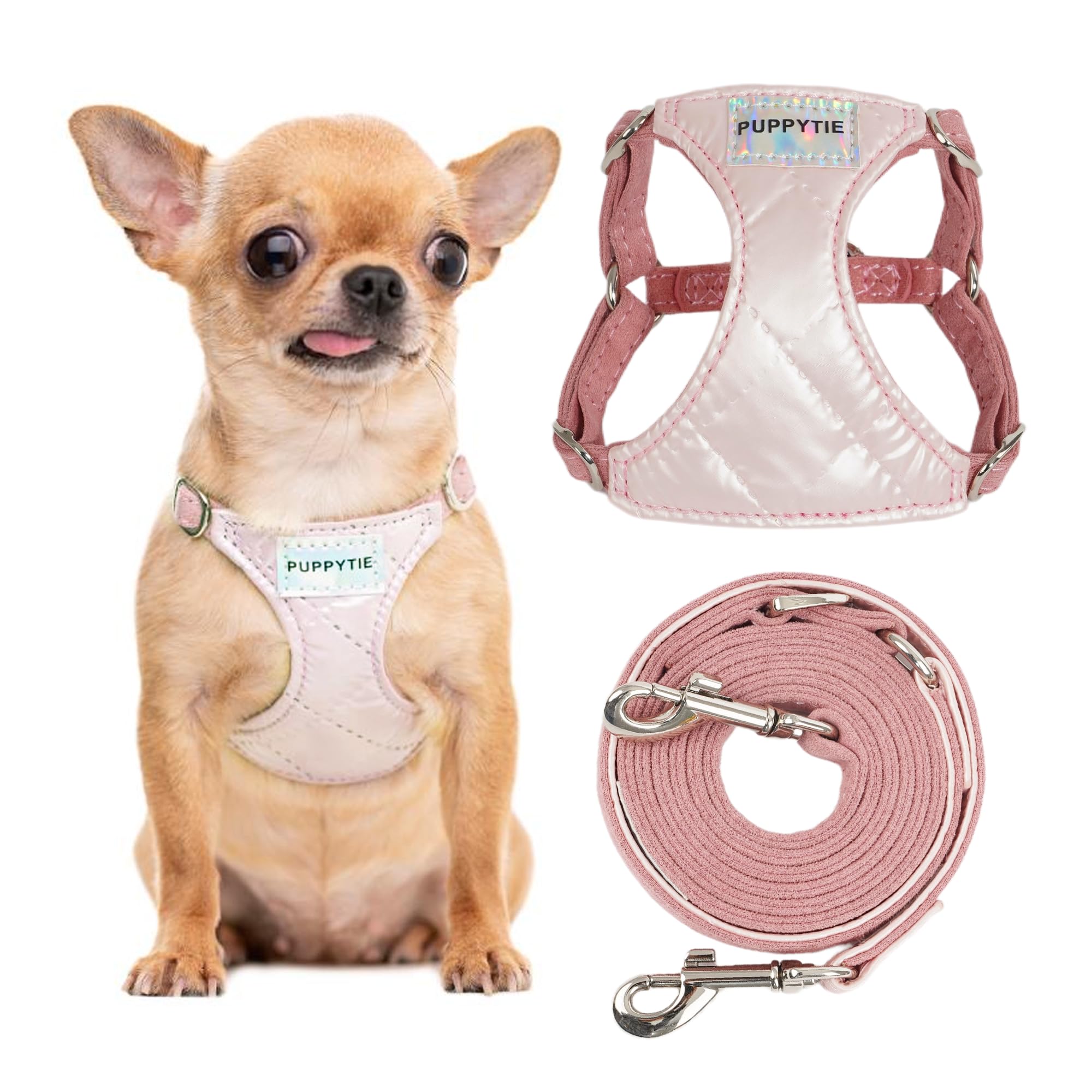 Harnais Puppytie sans traction rose, confort quotidien pour chien moyen.