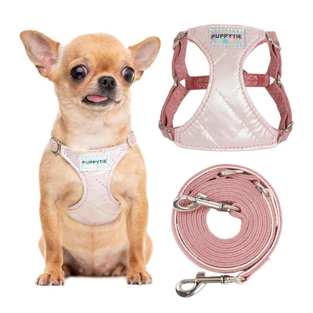 Harnais Puppytie sans traction rose, confort quotidien pour chien moyen.