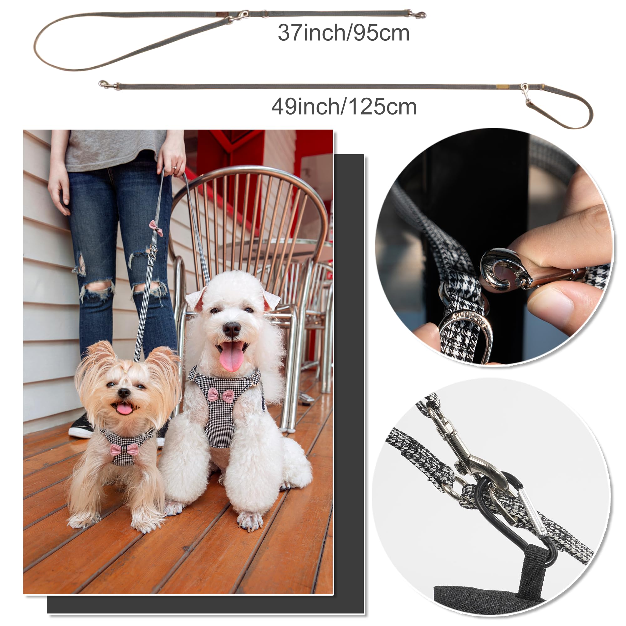 Puppytie longe multifonctionnelle avec deux longueurs pour deux chiens.