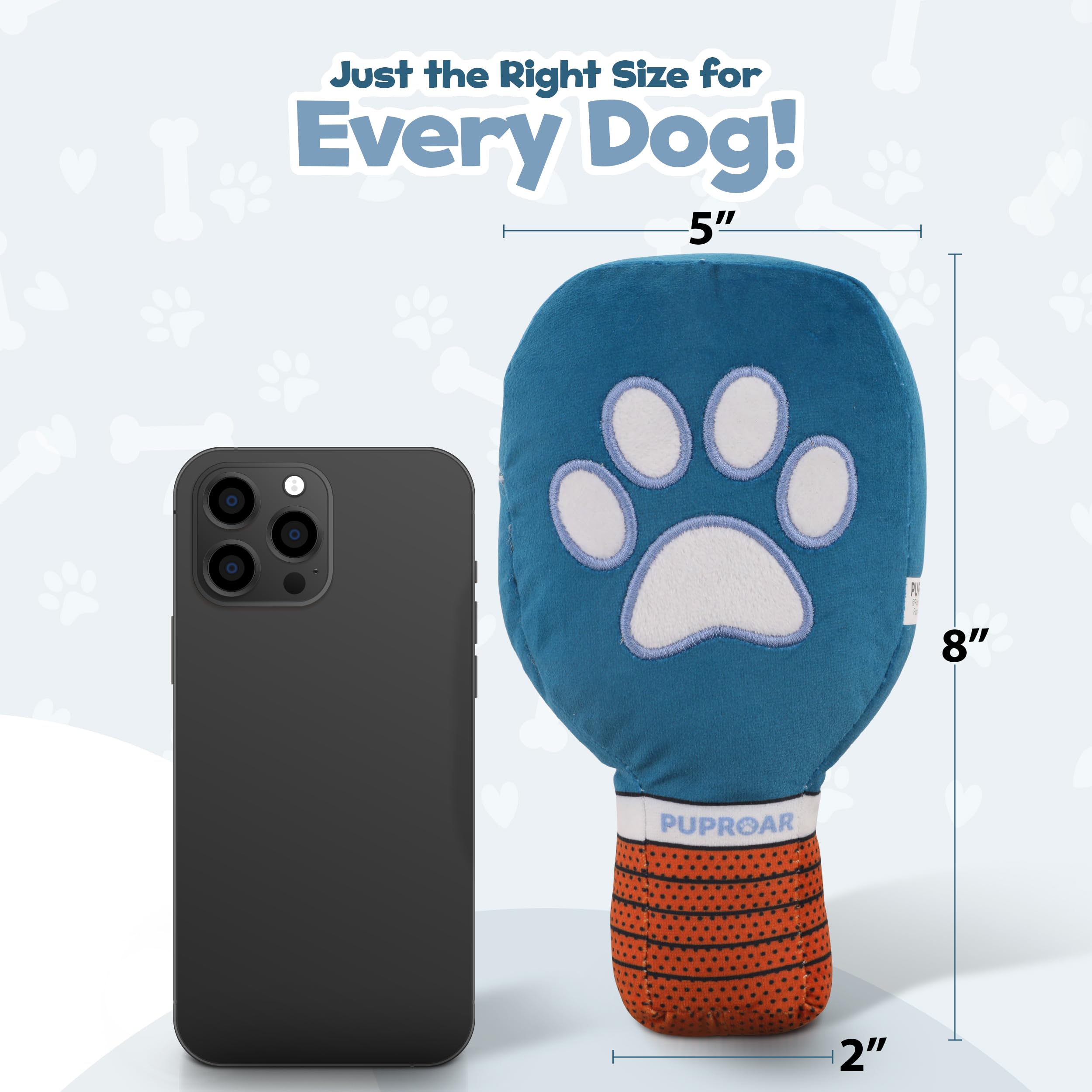 Jouet PUPROAR chien: raquette peluche, idéal comme cadeau.