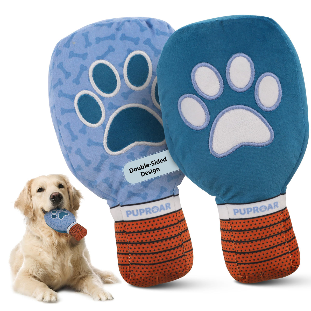 Jouet PUPROAR pour chien : raquette peluche, stimulation ludique et interaction.