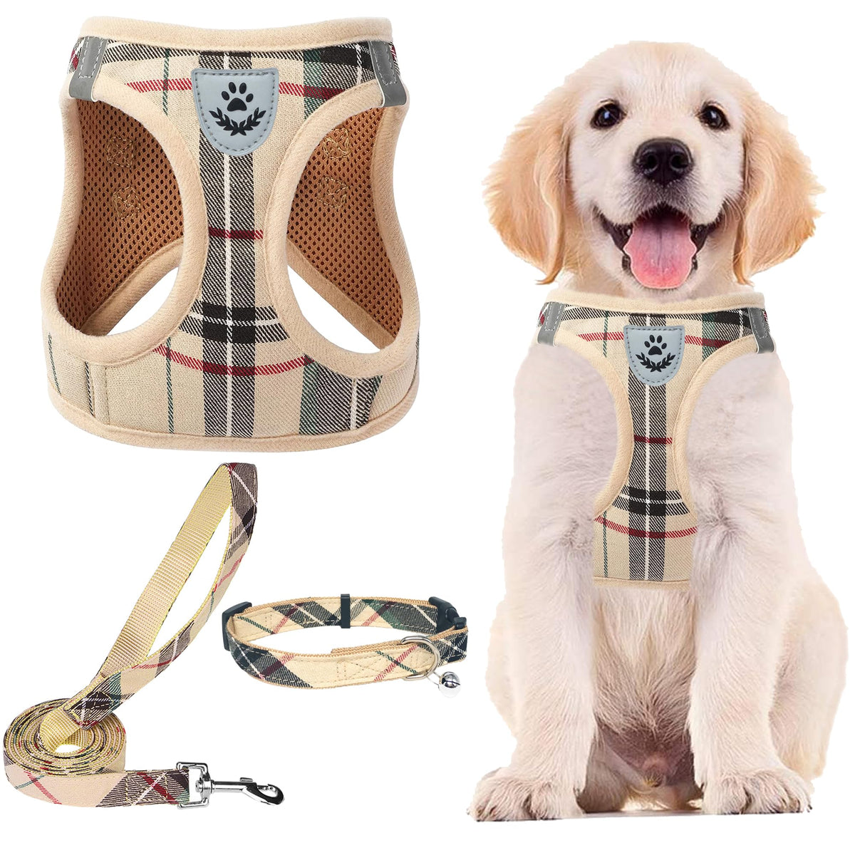 Harnais PUPTECK enfilage sans tir beige, pratique pour chats et petits chiens