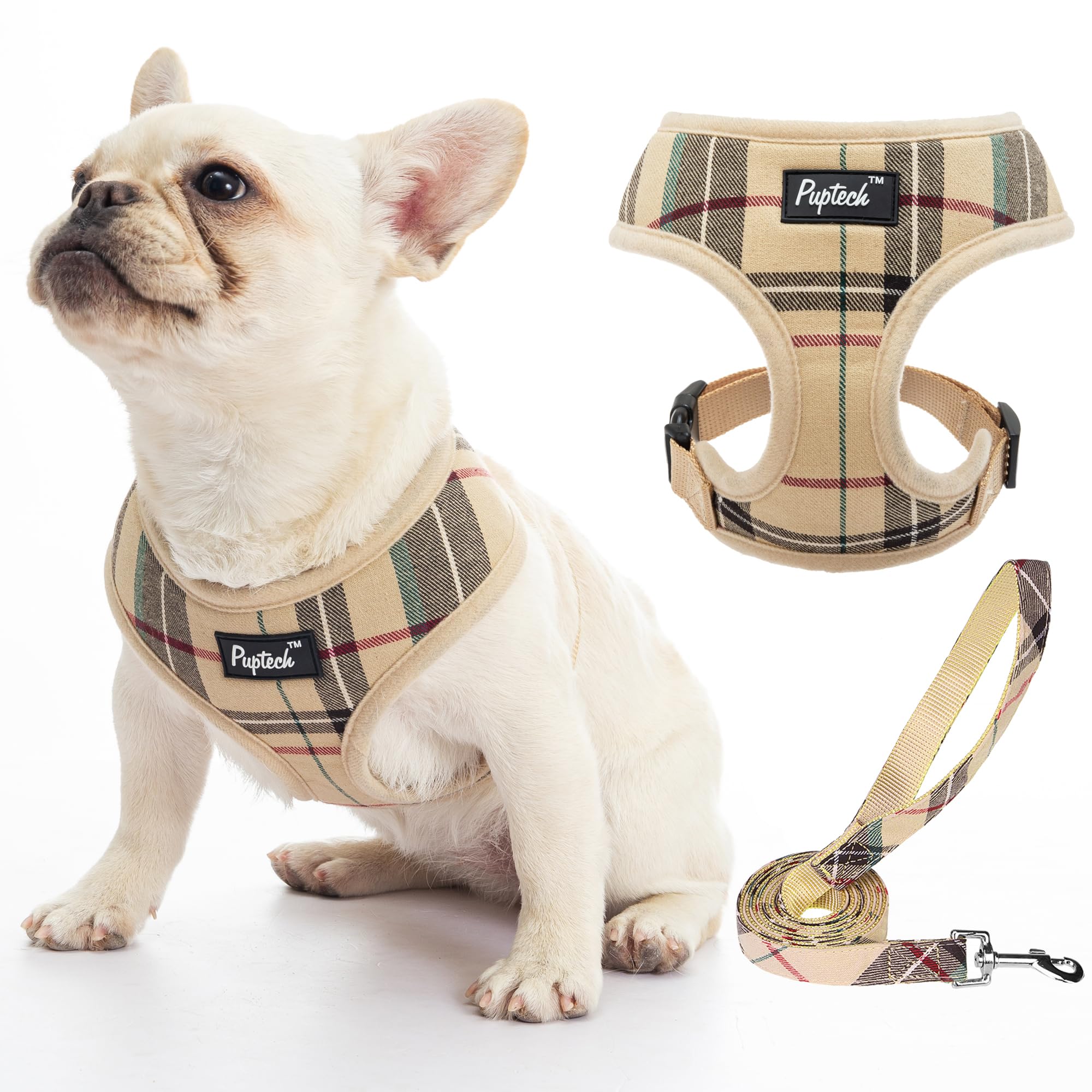 Harnais PUPTECK mesh doux beige pour chien, confort et sans tir.