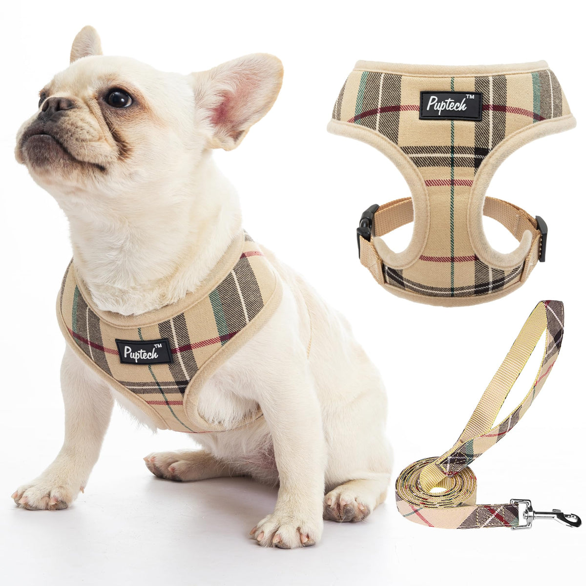 Harnais PUPTECK mesh doux beige pour chien, confort et sans tir.