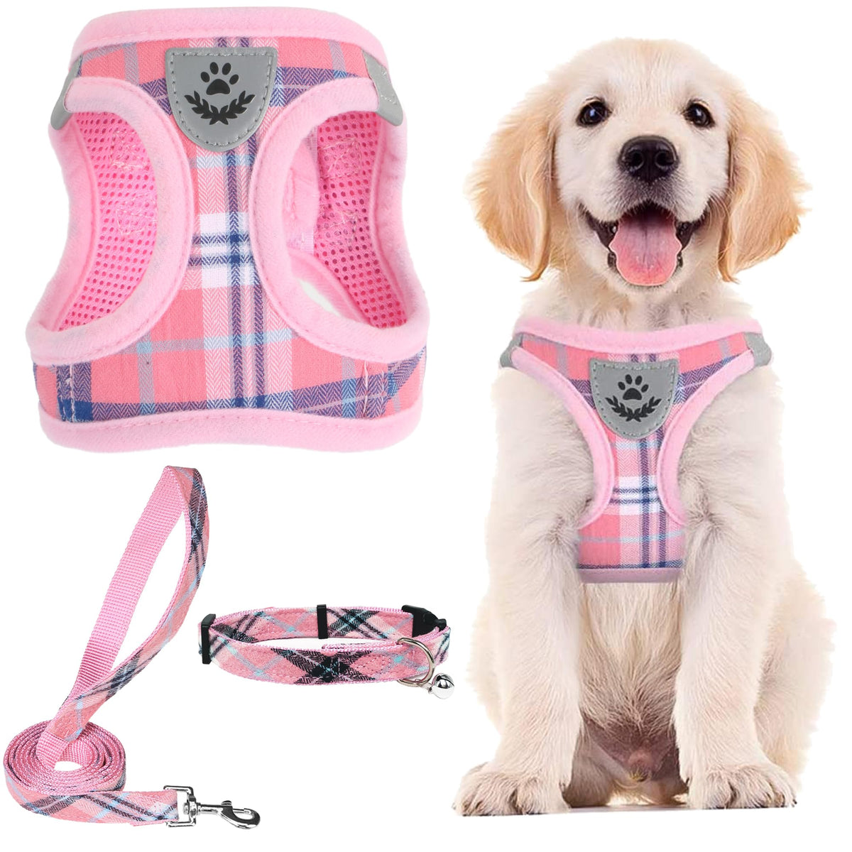 PUPTECK harnais ajustable rose, facilité de mise en place pour petites et moyennes races.