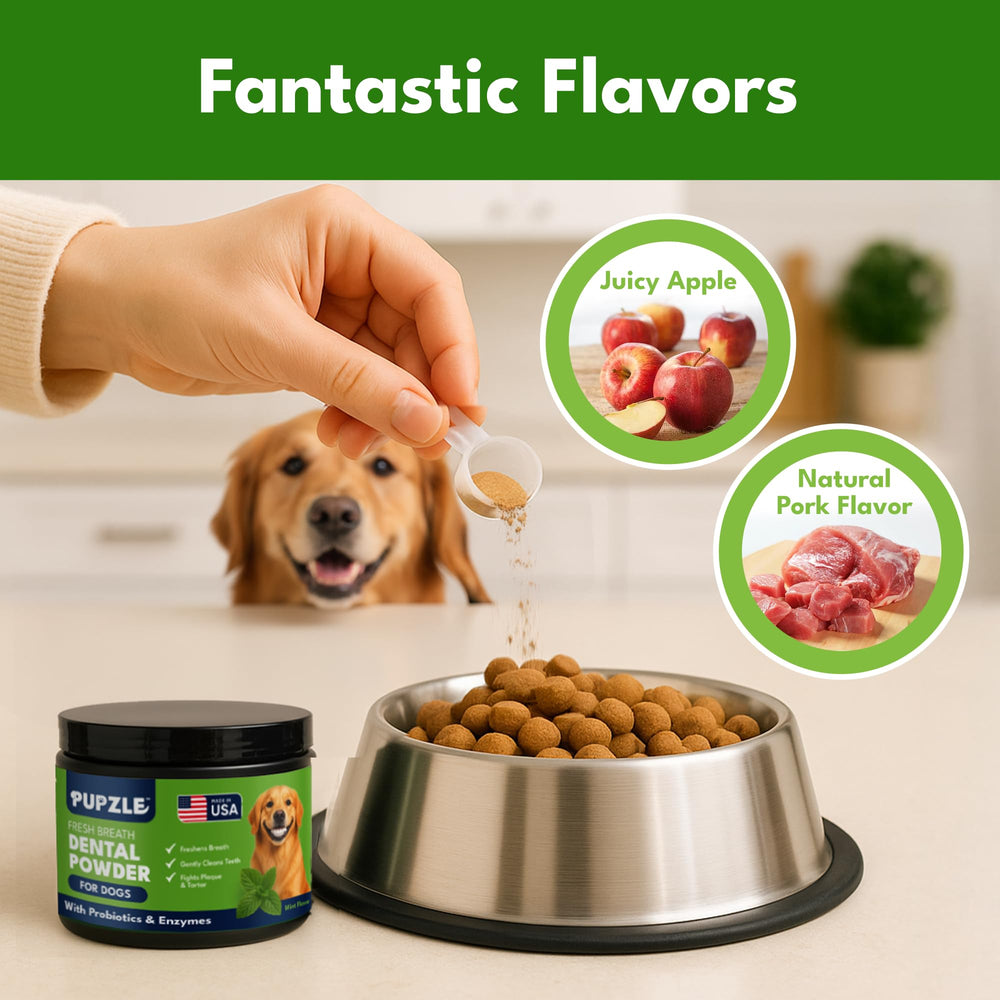 Pupzle Poudre Dentaire – formule enrichie en enzymes et probiotiques.
