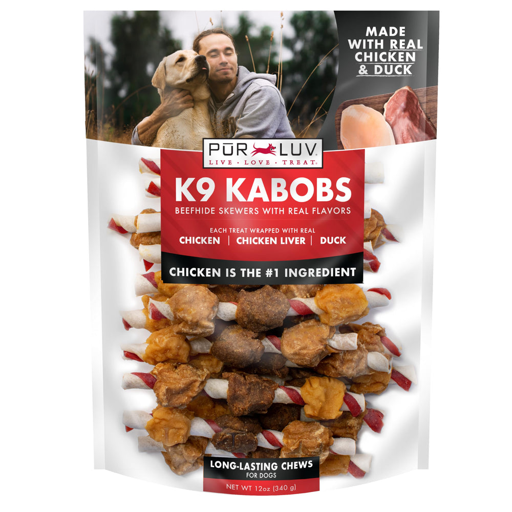Pur Luv K9 Kabobs poulet et canard, récompense protéinée et savoureuse.