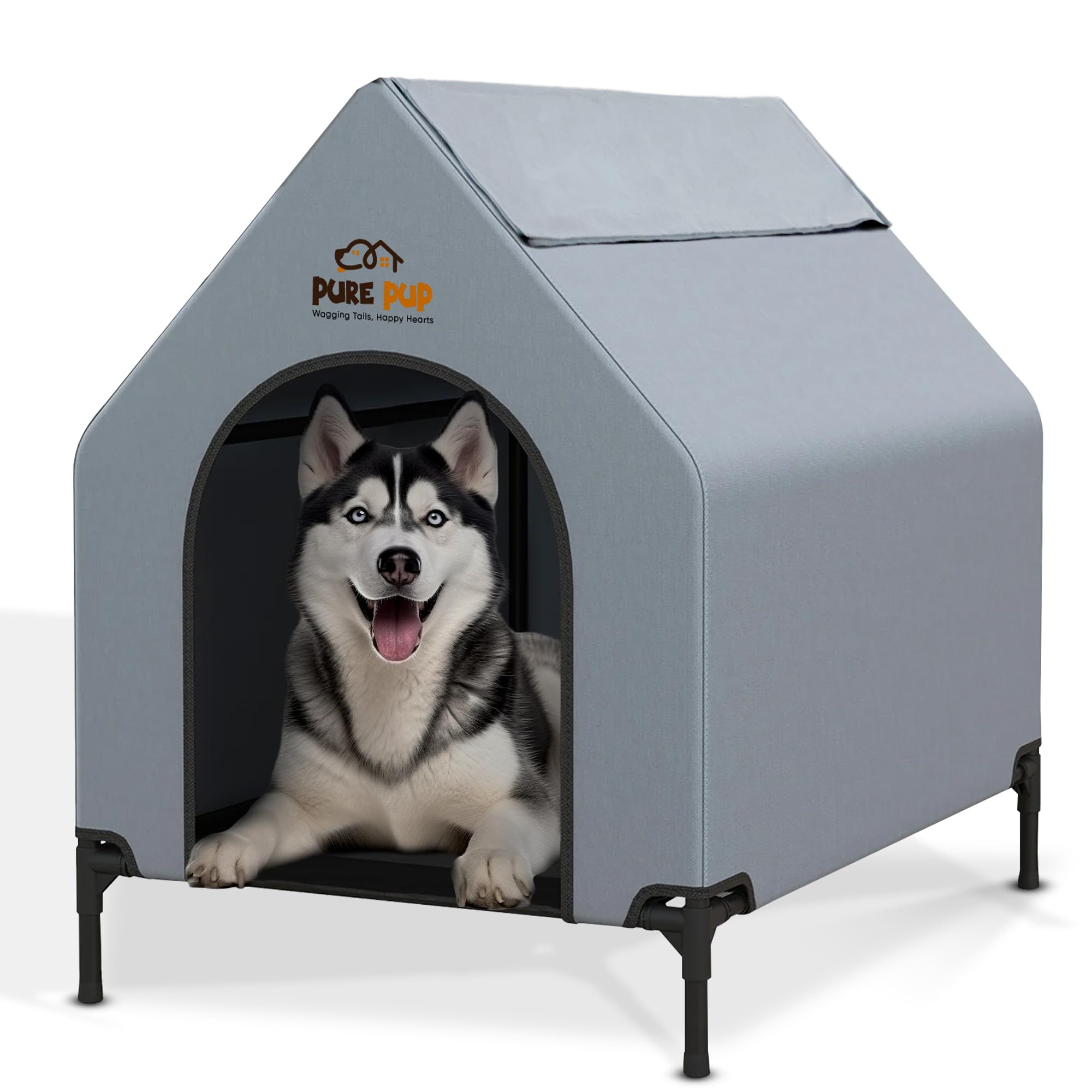 Pure PUP maison extérieure pour chien avec toit canopé, abri durable pour jardin