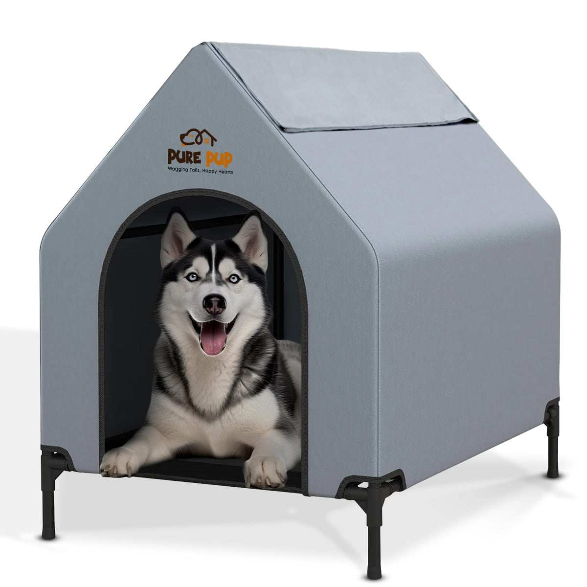 Pure PUP maison extérieure pour chien avec toit canopé, abri durable pour jardin
