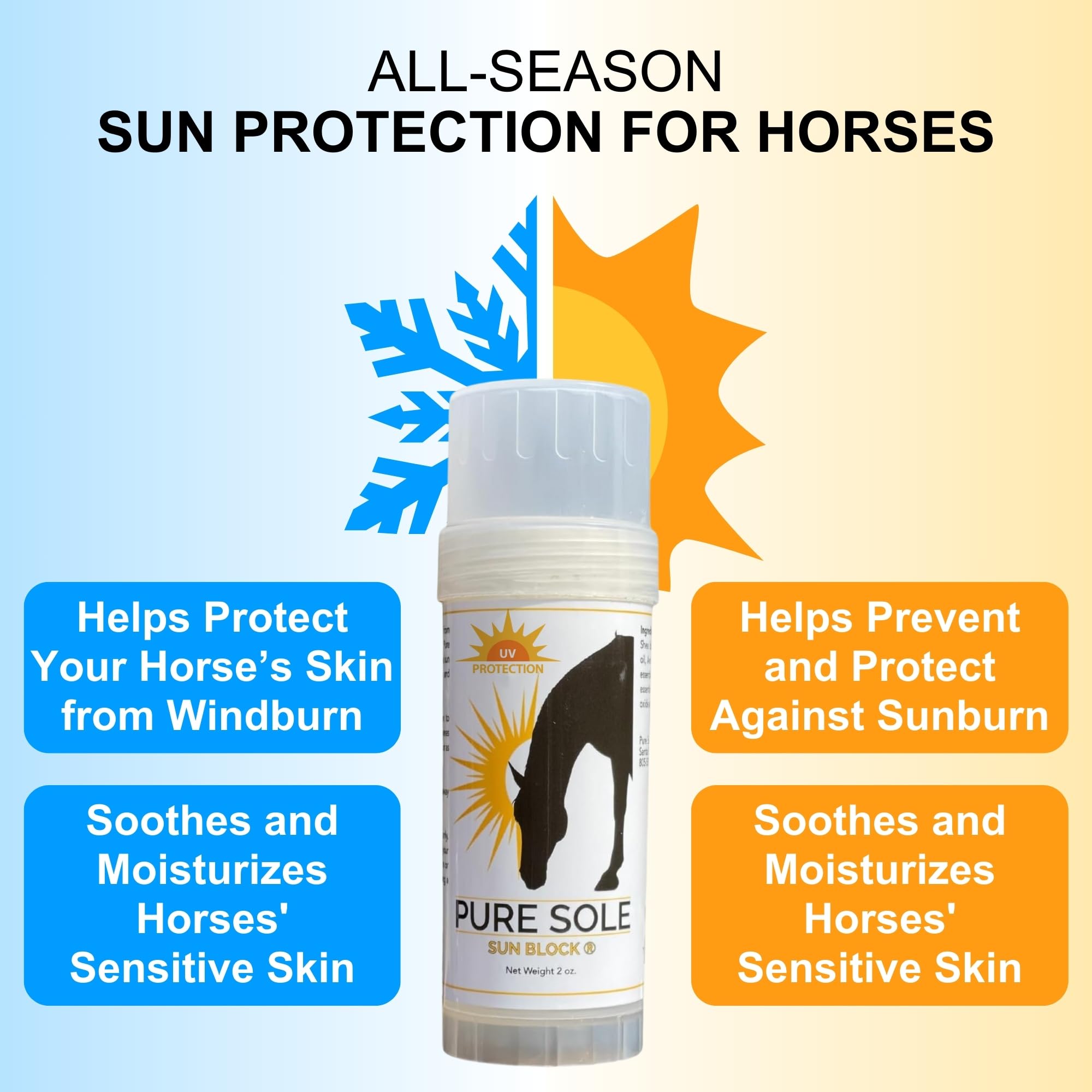 Pure Sole Sun Block Cream sur les oreilles du cheval, barrière solaire naturelle.