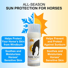 Pure Sole Sun Block Cream sur les oreilles du cheval, barrière solaire naturelle.