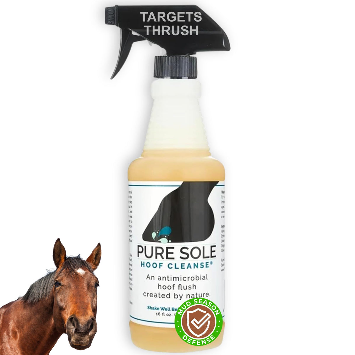 Pure Sole – spray traitant thrush pour chevaux, nettoyage sans brûlure du sabot.