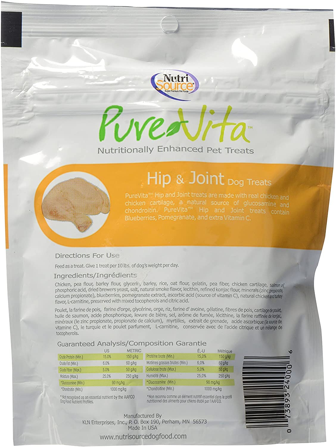 Friandises Pure Vita emballées, récompense savoureuse pour chien actif.