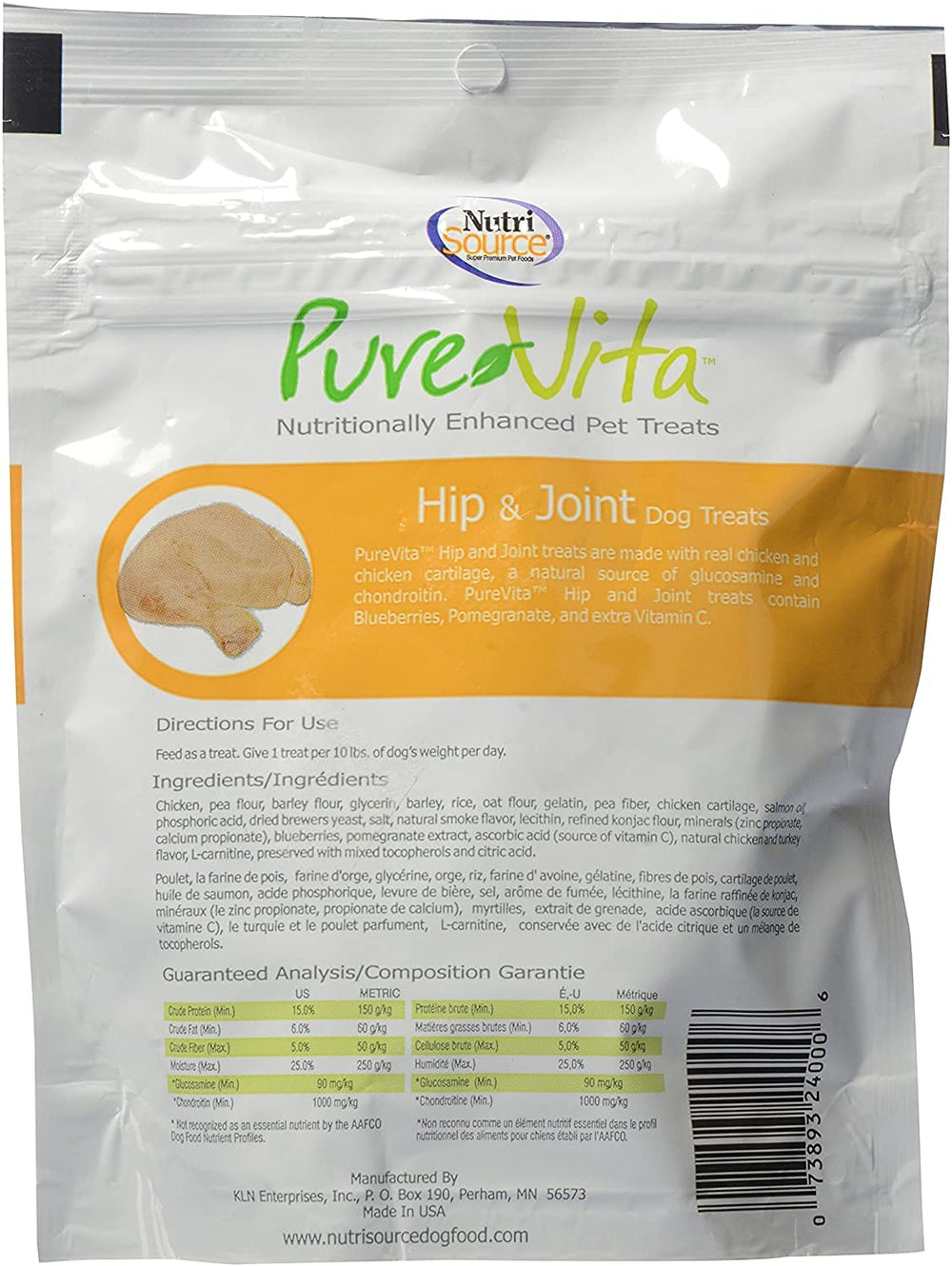 Friandises Pure Vita emballées, récompense savoureuse pour chien actif.