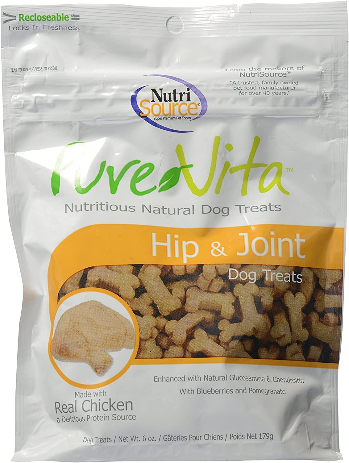 Pure Vita - friandise au poulet réel pour chien, soutien possible des articulations.