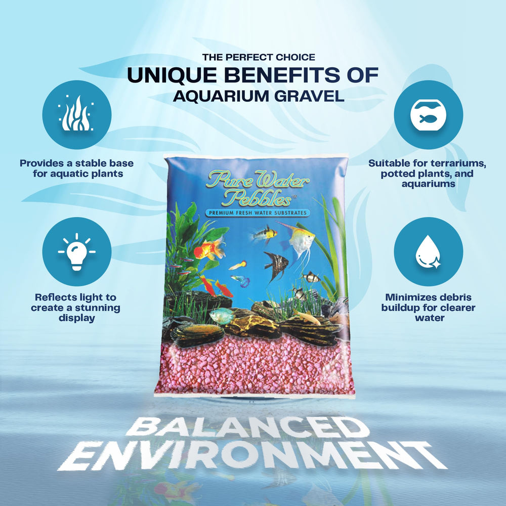 Pure Water Pebbles gravier néon rose pour substrat, stabilise la mise en place des plantes.