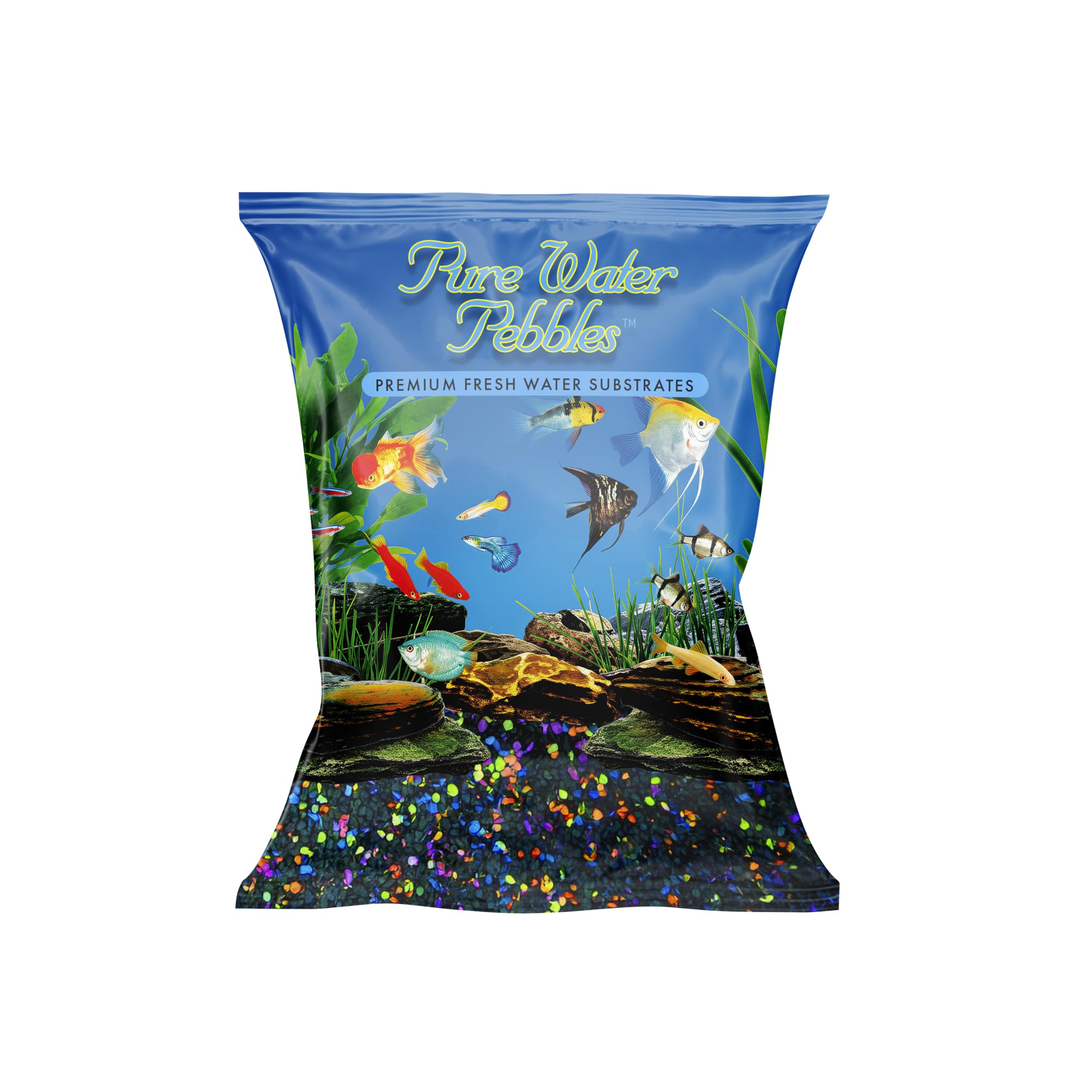 Pure Water Pebbles Lasernite Glo dans un aquarium, gravier lumineux et sûr.