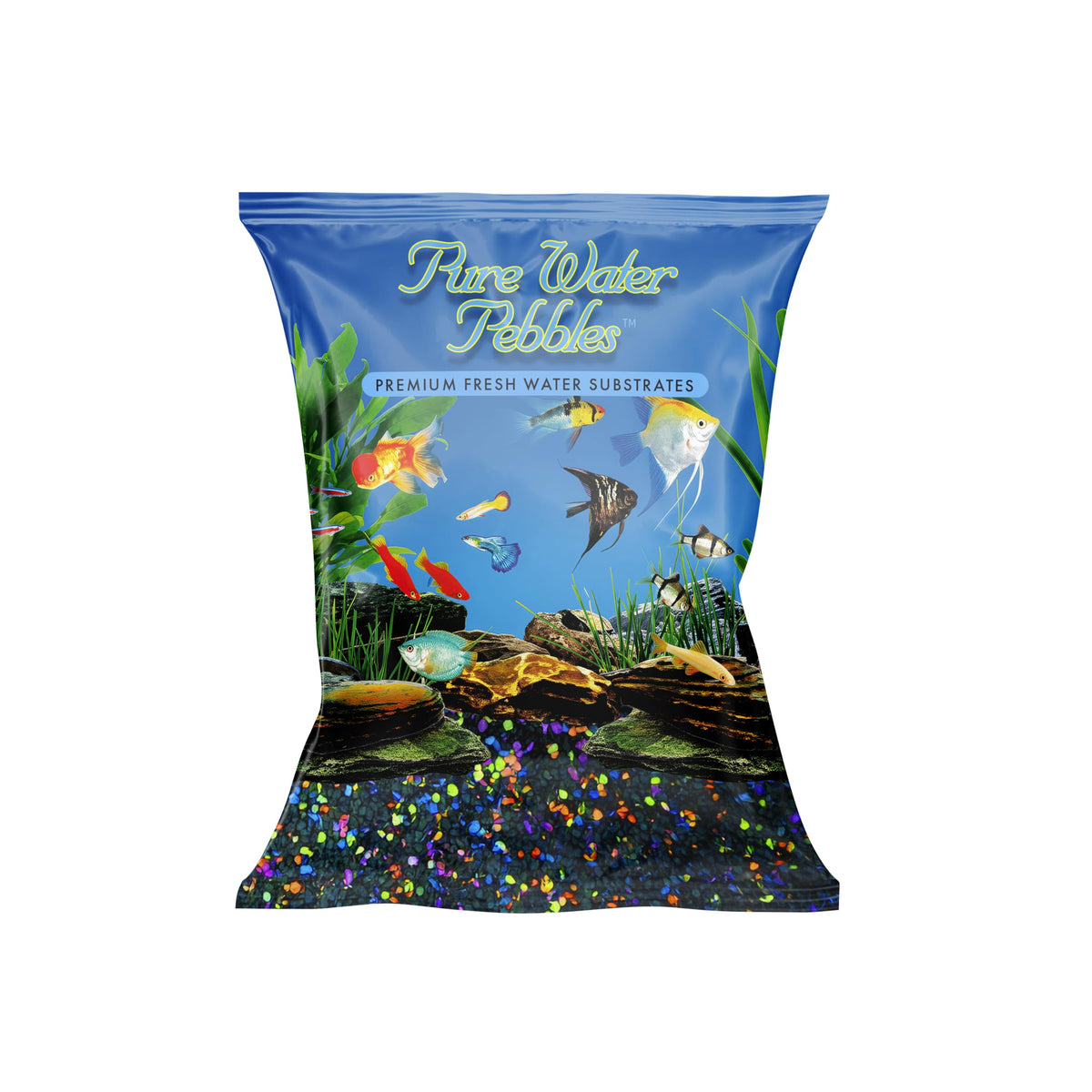 Pure Water Pebbles Lasernite Glo dans un aquarium, gravier lumineux et sûr.