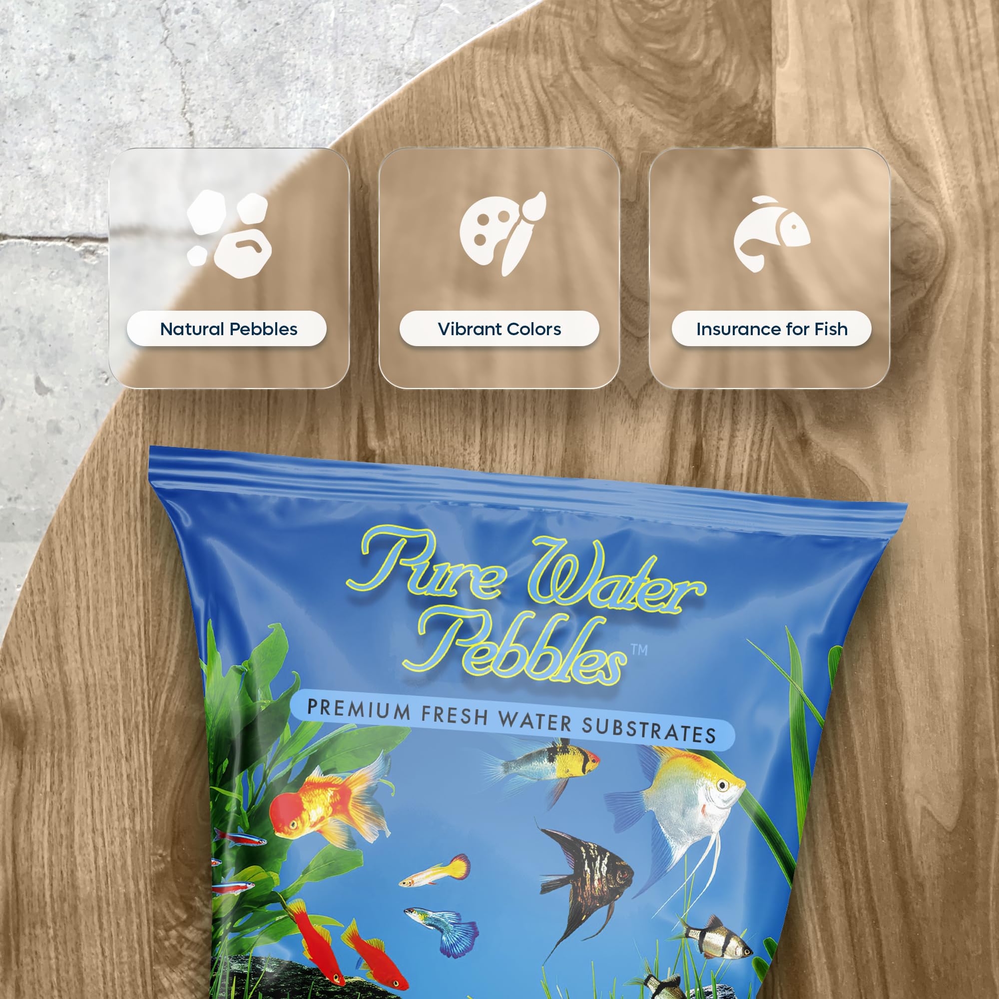 Pure Water Pebbles Lasernite Glo avec couleurs vivantes pour aquarium.