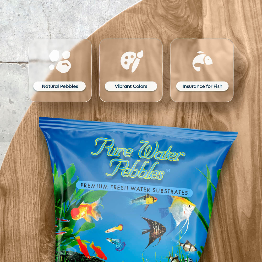 Pure Water Pebbles Lasernite Glo avec couleurs vivantes pour aquarium.