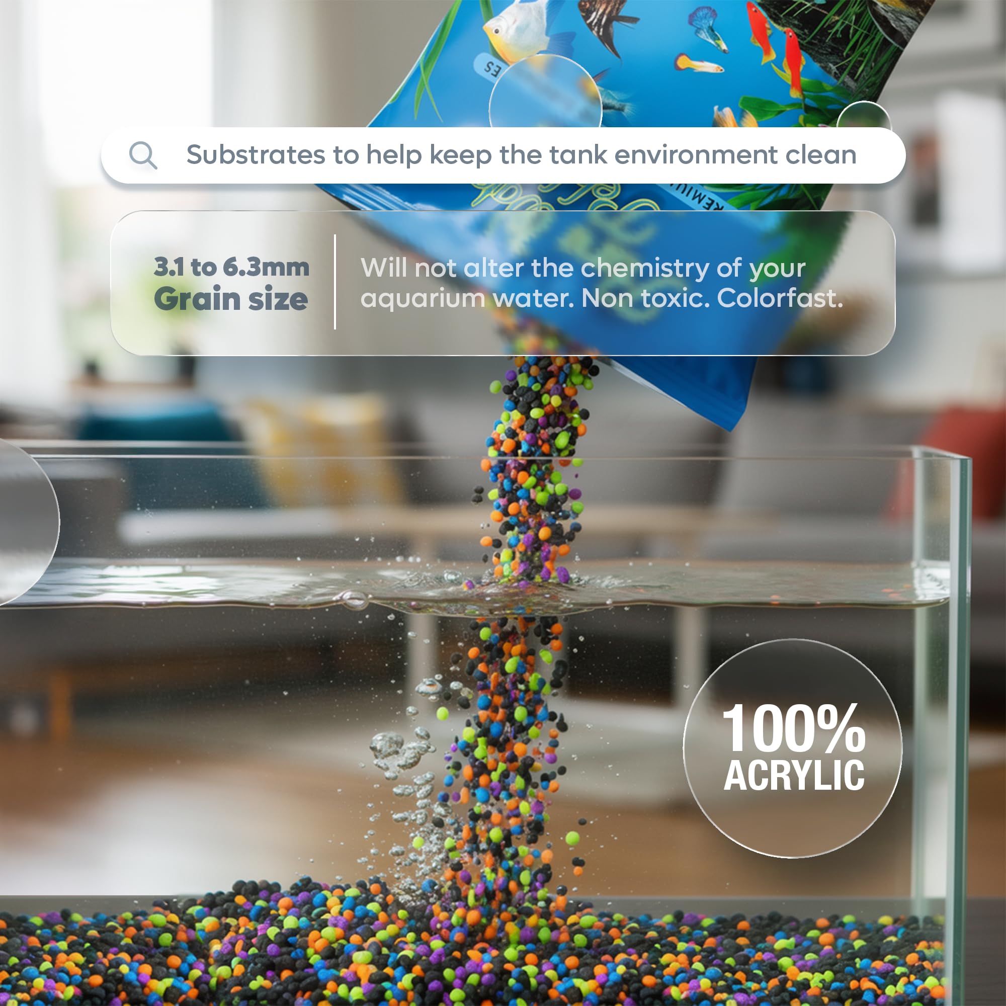 Pure Water Pebbles Lasernite Glo rehaussant des plantes en pot.