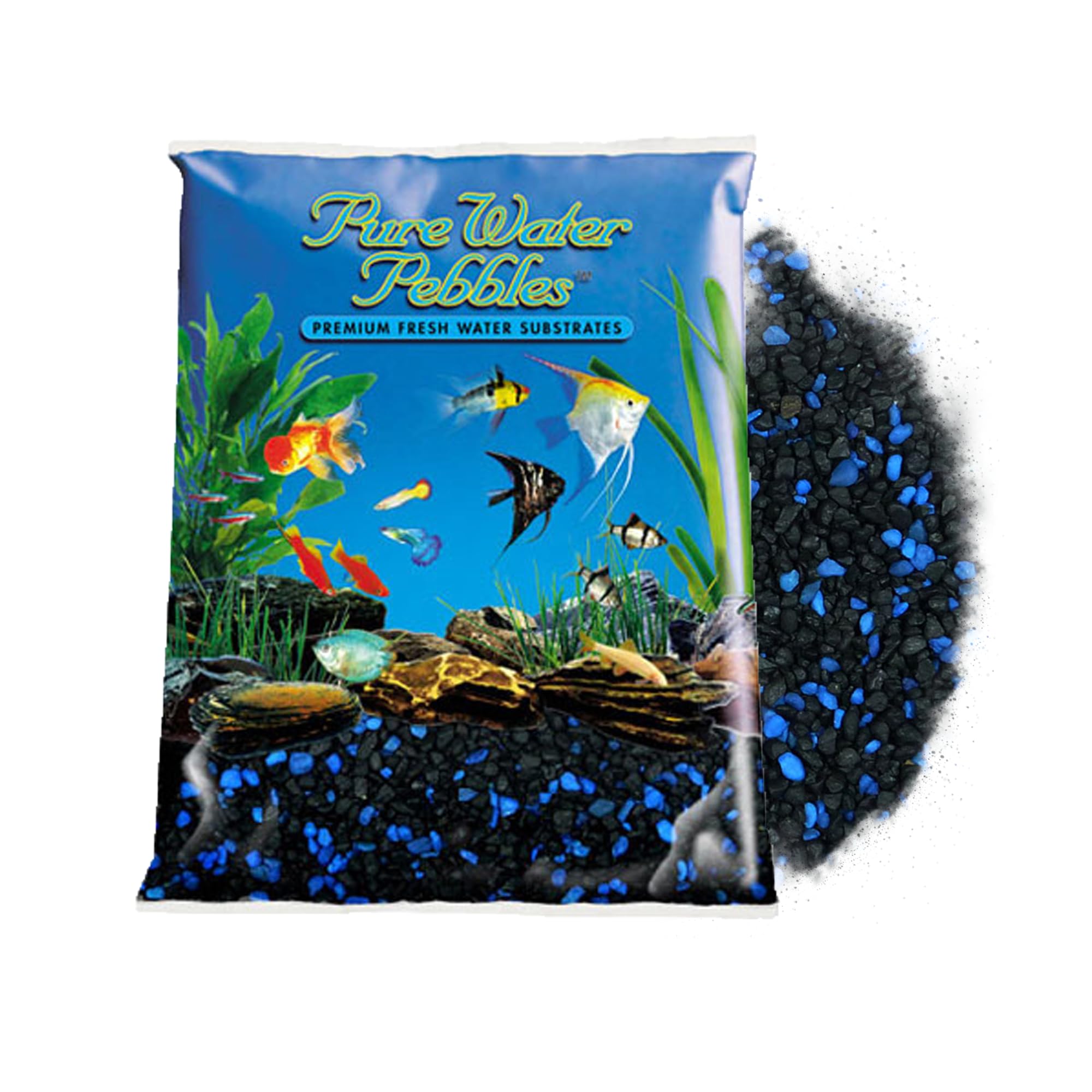 Pure Water Pebbles Midnight Glo — gravier d'aquarium à lueur nocturne pour décor lumineux.