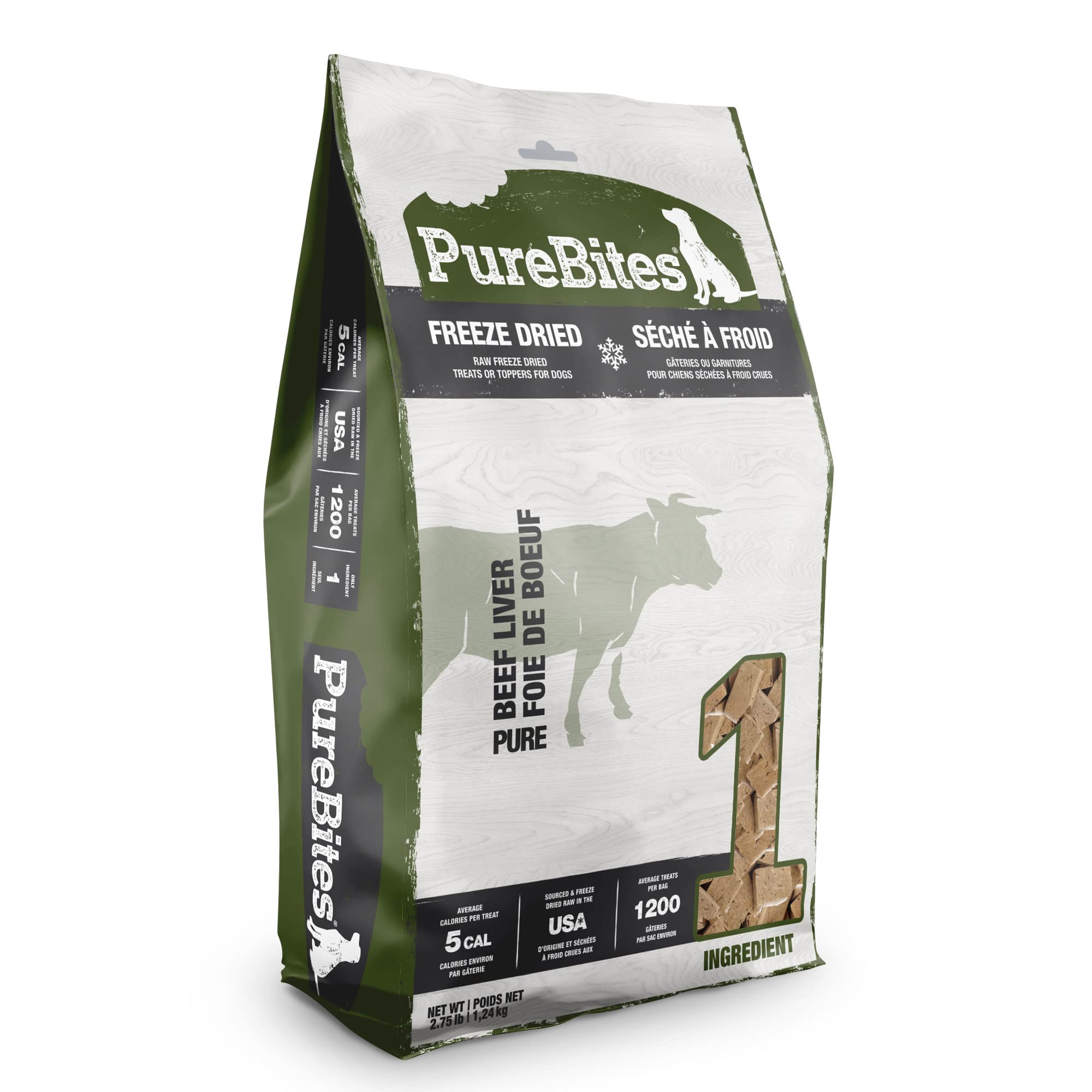 PureBites Boeuf Foie Séché en sachet pratique, récompense naturelle pour chien.