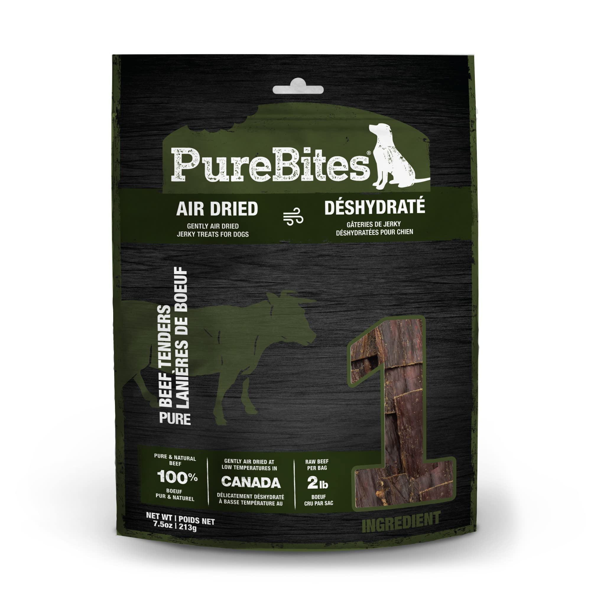 PureBites Boeuf Jerky emballage Canada, friandise pratique et prête à l'emploi.