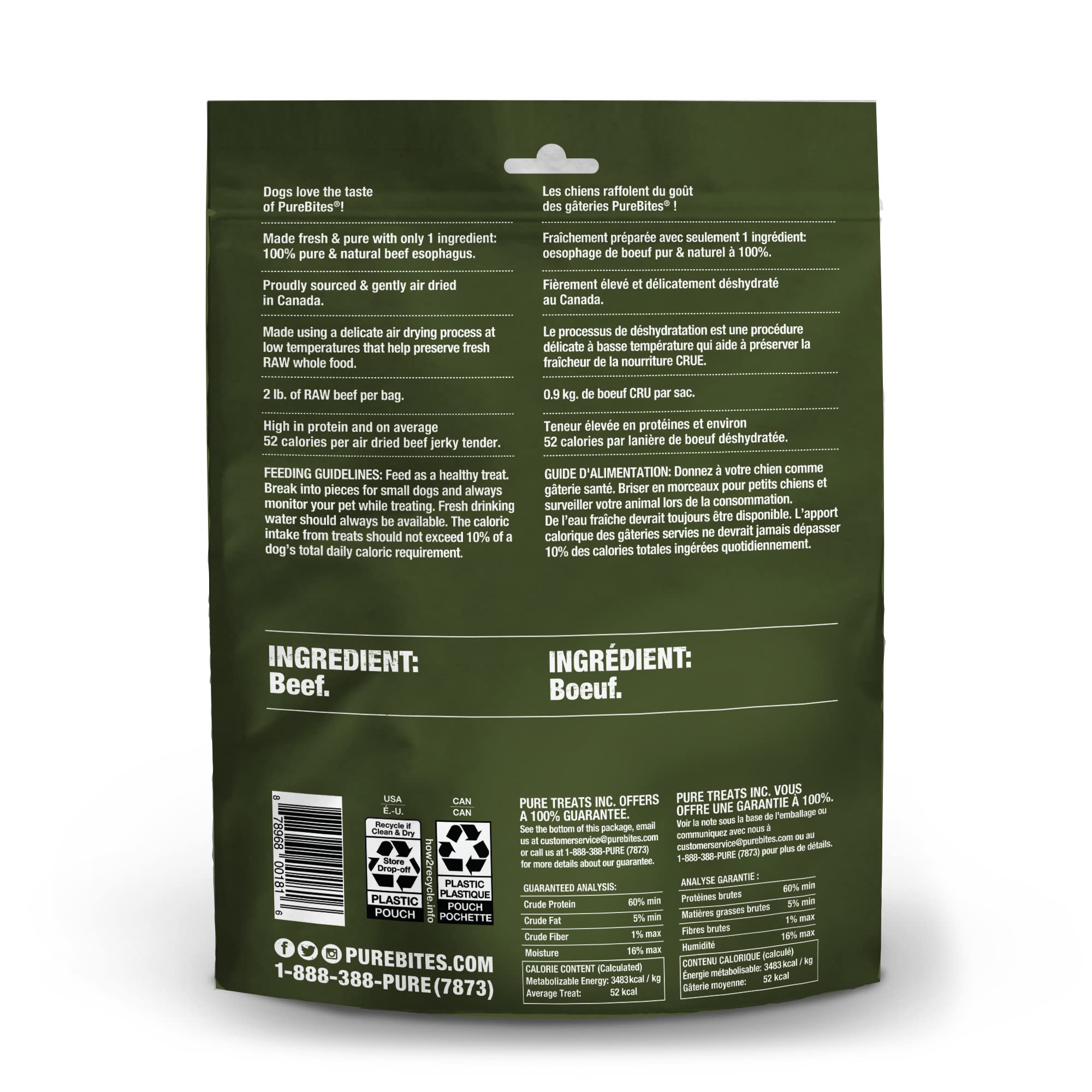 PureBites Boeuf Jerky ingrédient unique, pur et naturel.