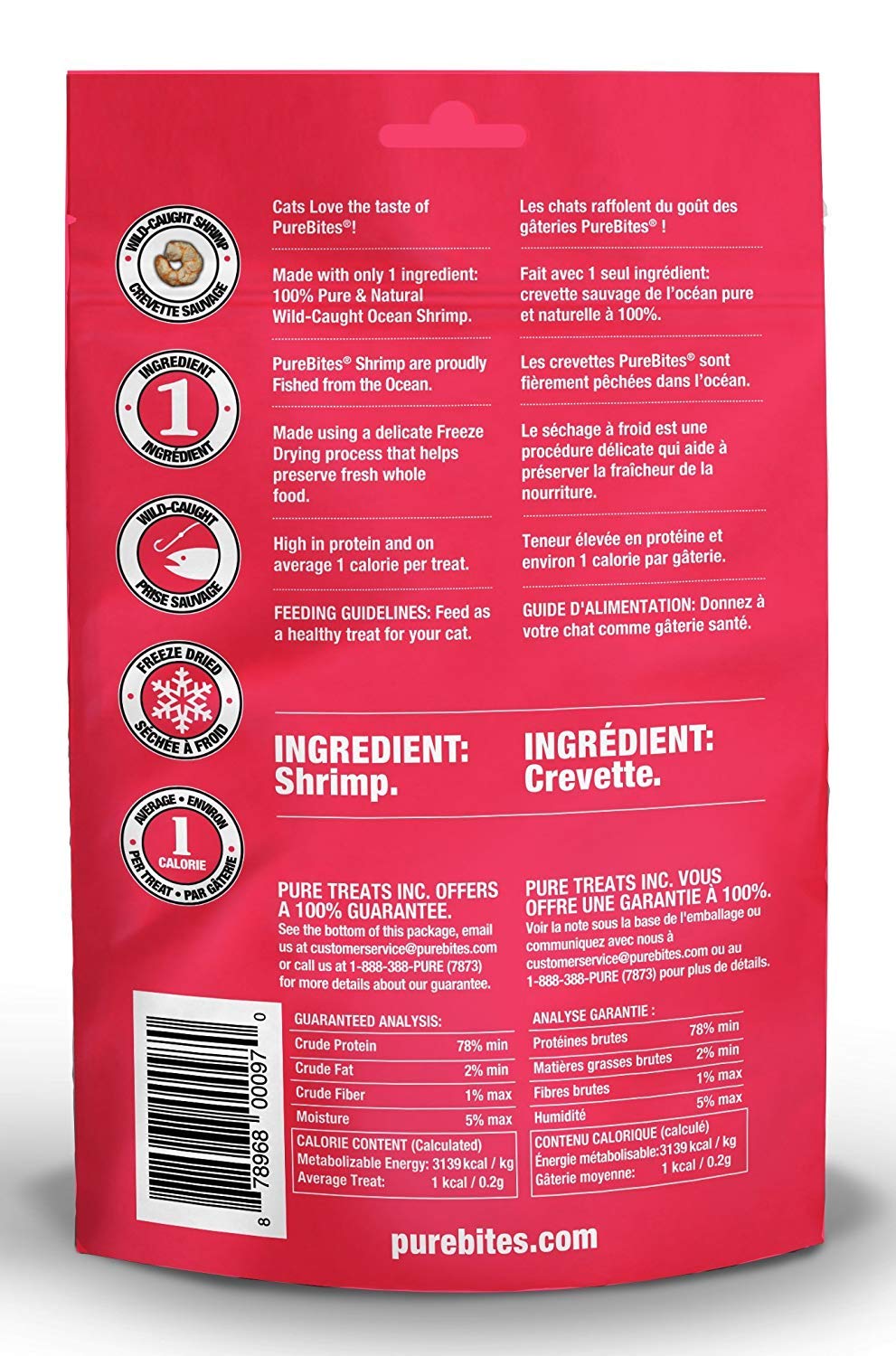 PureBites chat crevettes-sechees: arôme naturel qui stimule l'appétit du chat.