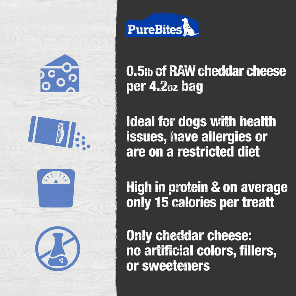 PureBites cheddar sans colorants ni arômes artificiels ni sucres ajoutés.