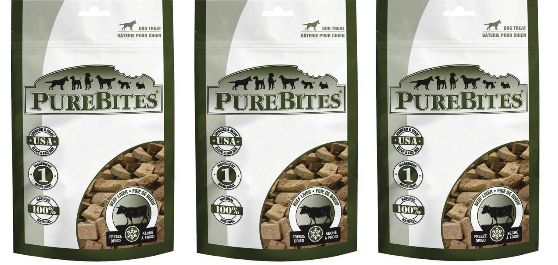 PureBites foie de bœuf lyophilisé pour chien, bouchées naturelles faciles à partager.