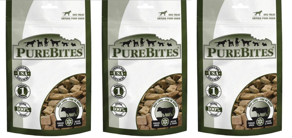 PureBites foie de bœuf lyophilisé pour chien, bouchées naturelles faciles à partager.
